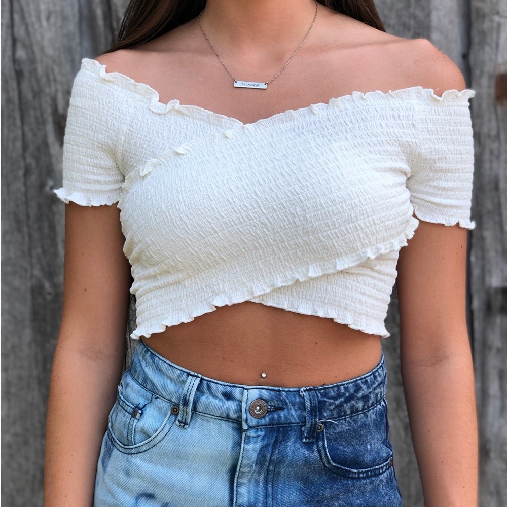 White Off Shoulder Crisscross Crop Top